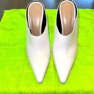 Zara white leather high heel pointy mules size 6.5/37
